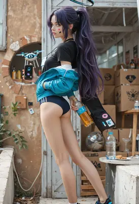 Casual Tech Enthusiast with Purple Hair