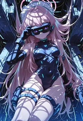 Cybernetic Maid in Neon Digital Space