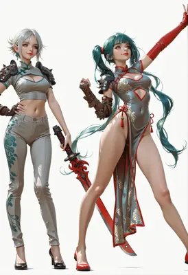 Dual Warriors in Modern Qipao Attire