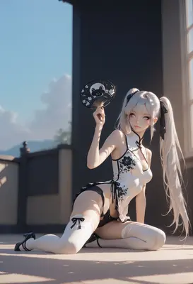 Elegant Silver Haired Beauty With Fan