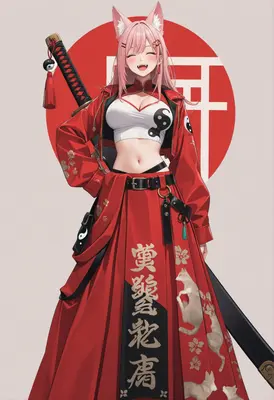 Red Fox Warrior with Katana