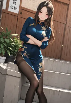 Elegant Girl in Navy Cheongsam