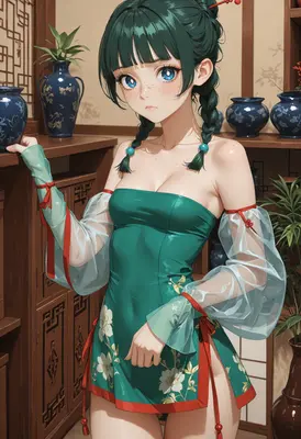 Green Floral Qipao Girl