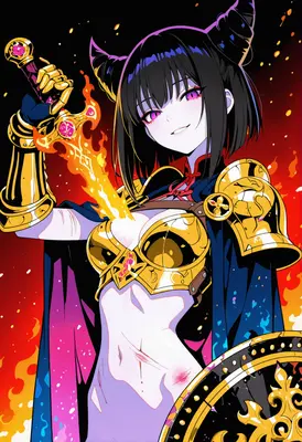 Fiery Demon Knight with Golden Armor