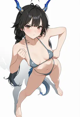Pouty Dragon Girl in String Bikini
