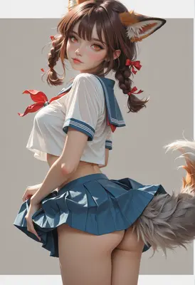 Playful Fox Girl in Sailor Uniform