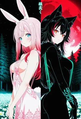Duality of Moonlit Bunny and Wolf