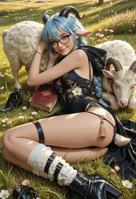 Goat Girl Resting in the Meadow