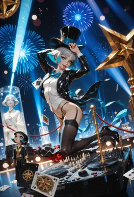 Magical Stage Performance Under Fireworks