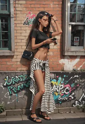 Urban Style Girl Leaning Against Graffiti