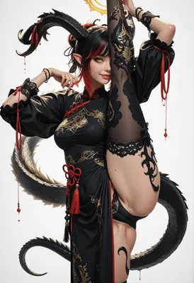 Elegant Dragon Demoness in High Kick