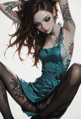Tattooed Beauty in Teal Apron