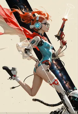 Cybernetic Heroine With Cosmic Flare