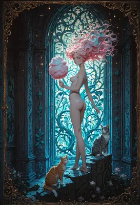 Ethereal Maiden and Her Feline Companions