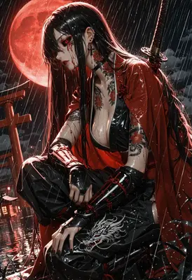 Blood Moon Samurai Warrior in Rain