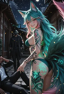 Neon Fox Girl in City Alley