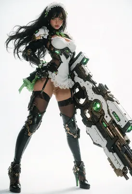 Cybernetic Maid Warrior with Heavy Artillery