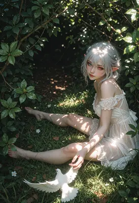 Elf Maiden With A White Dove