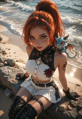Redheaded Girl With Her Tiny Dragon