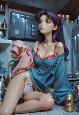 Misato Katsuragi Relaxing in the Kitchen