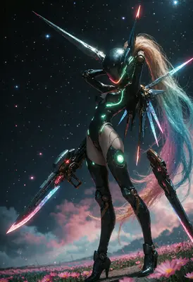 Cybernetic Warrior in a Starry Field
