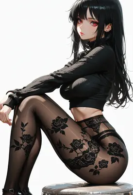 Elegant Rose Patterned Tights Anime Girl