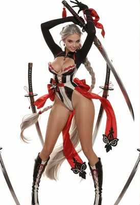 Silver Haired Swordswoman in Red
