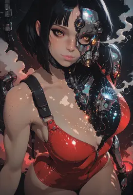 Cyborg Beauty with Steaming Mechanical Parts