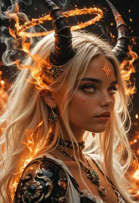 Fiery Demon Queen with Golden Halo