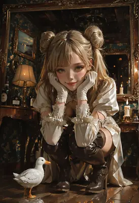 Elegant Girl With A Small Duck
