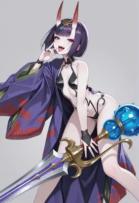 Playful Oni Warrior with Magical Weapon