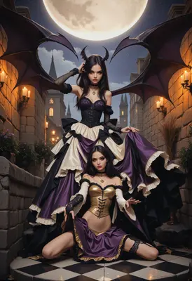 Gothic Succubus Sisters Under Moonlight