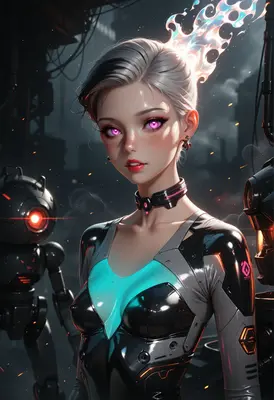 Cybernetic Guardian with Glowing Energy Aura