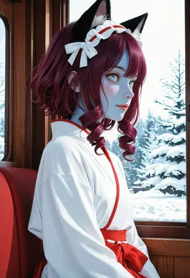Fox Girl Watching the Winter Snow