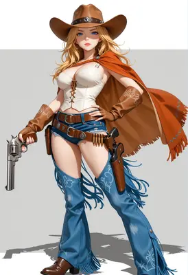 Blonde Gunslinger in Wild West Gear