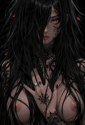 Gothic Beauty with Crimson Eyes