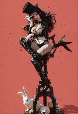 Gothic Magician With Her White Rabbit