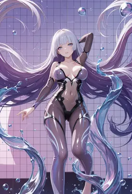Cybernetic Beauty Amidst Flowing Water