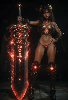 Warrior Goddess With Glowing Runed Blade