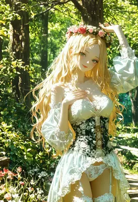 Blonde Maiden in a Sunlit Forest