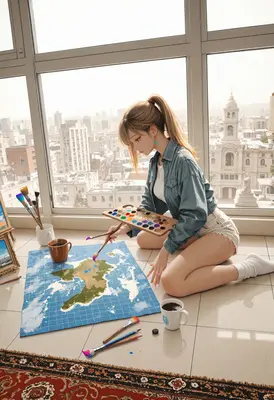 Artist Painting a Fantasy World Map