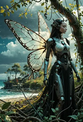 Cyborg Fairy in a Coastal Sanctuary