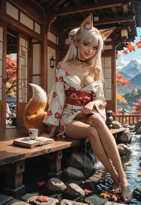 Fox Spirit Relaxing by the Stream