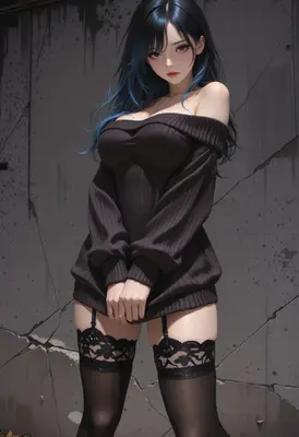 Elegant Girl in Off-Shoulder Sweater