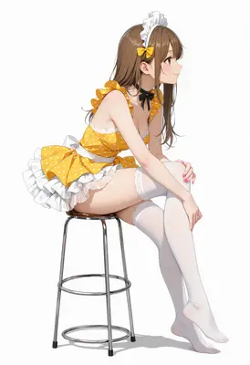 Cute Girl in Polka Dot Maid Outfit