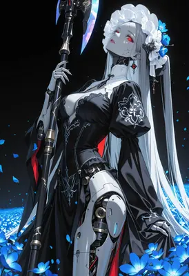 Gothic Android Warrior in Blue Fields