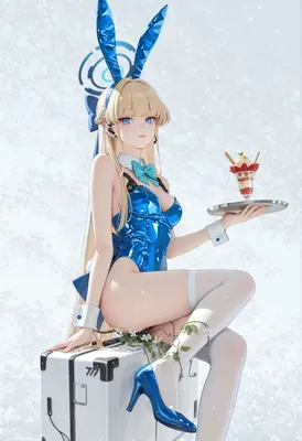 Blue Bunny Girl Serving Sweet Parfait