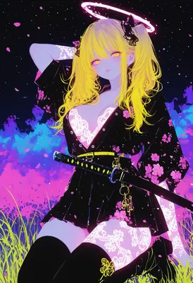 Neon Blossom Blade Maiden