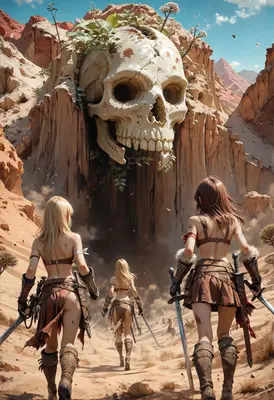 Warriors Approaching The Giant Skull Cave