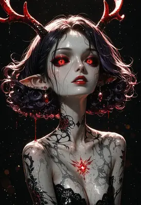 Gothic Demon Queen with Crimson Eyes